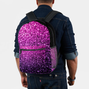 Purple pink faux glitter sparkles and black printed backpack