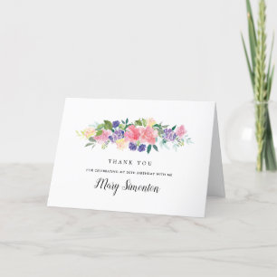 Purple Pink Floral 50th Birthday Photo Thank You Card
