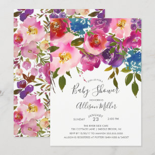 Purple & Pink Floral Baby Shower Invitation
