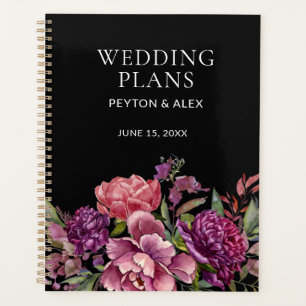 Purple Pink Floral Black Botanical Wedding Plans Planner