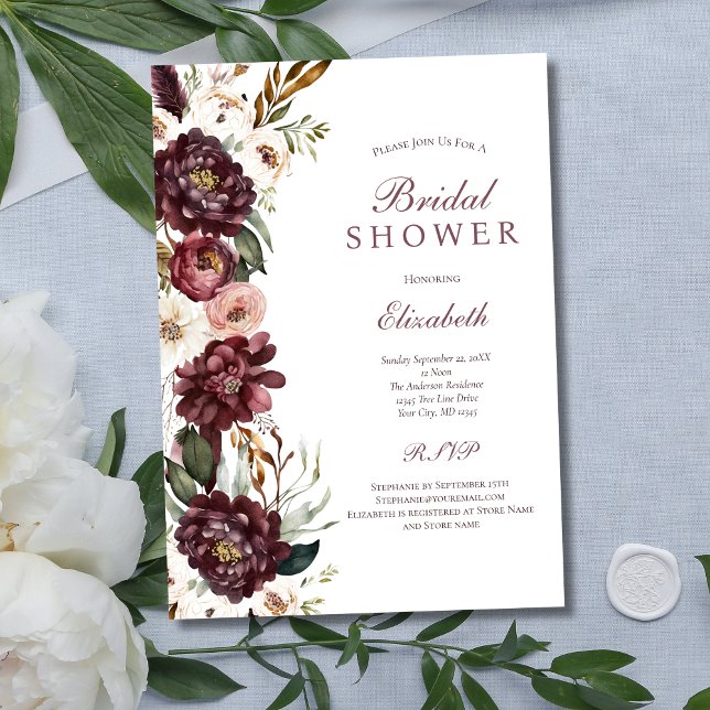 Purple Pink Floral Botanical Bridal Shower Invitation (Purple Pink White Floral Botanical Elegant Bridal Shower Invitation. Printed and Digital Download )