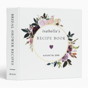 Purple Pink Floral Bridal Shower Recipe Book Binder