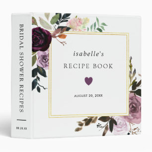 Purple Pink Floral Bridal Shower Recipe Book Binder