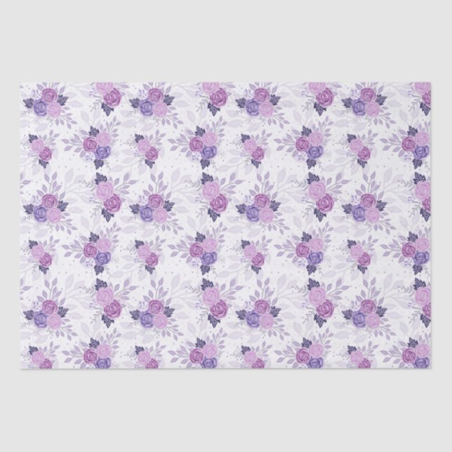 Purple Pink Floral Elegant Feminine Flowers Tissue Paper (Front)