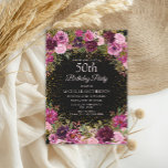 Purple Pink Floral Glitter Black 50th Birthday Invitation<br><div class="desc">Elegant and romantic pink and purple watercolor vintage roses/floral and foliage on black custom 50th birthday party invitation with gold glitter.  Personalized with the name of the guest of honour.</div>