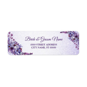 Purple Pink Floral Glitter Wedding Return Address