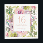 Purple Pink Floral Gold Glitter 16th Birthday Napkin<br><div class="desc">Purple,  yellow,  and pink watercolor floral and green leaves with gold glitter women's 16th birthday party paper napkins personalized with your name and party date.</div>