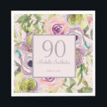 Purple Pink Floral Gold Glitter 90th Birthday Napkin<br><div class="desc">Purple,  yellow,  and pink watercolor floral and green leaves with gold glitter women's 90th birthday party paper napkins personalized with your name and party date.</div>