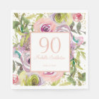 Purple Pink Floral Gold Glitter 90th Birthday