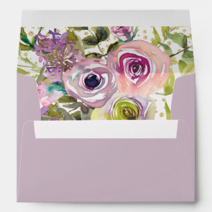 Purple Pink Floral Gold Glitter  Envelope