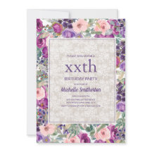 Purple Pink Floral Lace Any Age Birthday