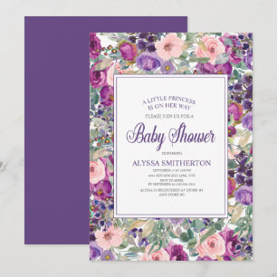 Purple Pink Floral Little Girl Baby Shower Invitation