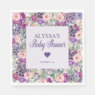 Purple Pink Floral Little Girl Baby Shower  Napkin