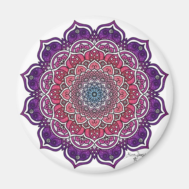 Purple-Pink Floral Mandala Magnet (Front)