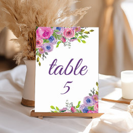 Purple Pink Floral Table Number