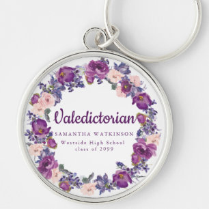 Purple & Pink Floral Valedictorian Graduation Gift Keychain