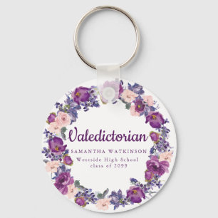 Purple & Pink Floral Valedictorian Graduation Gift Keychain