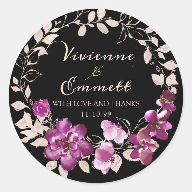 Purple Pink Floral Wedding Thank You Favour Seal (Front)