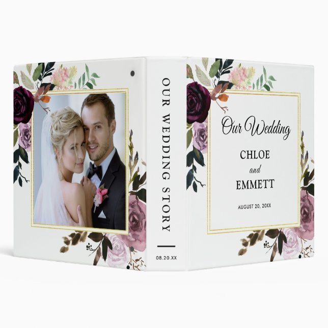 Purple Pink Floral with Photo Wedding Album Binder (Background)