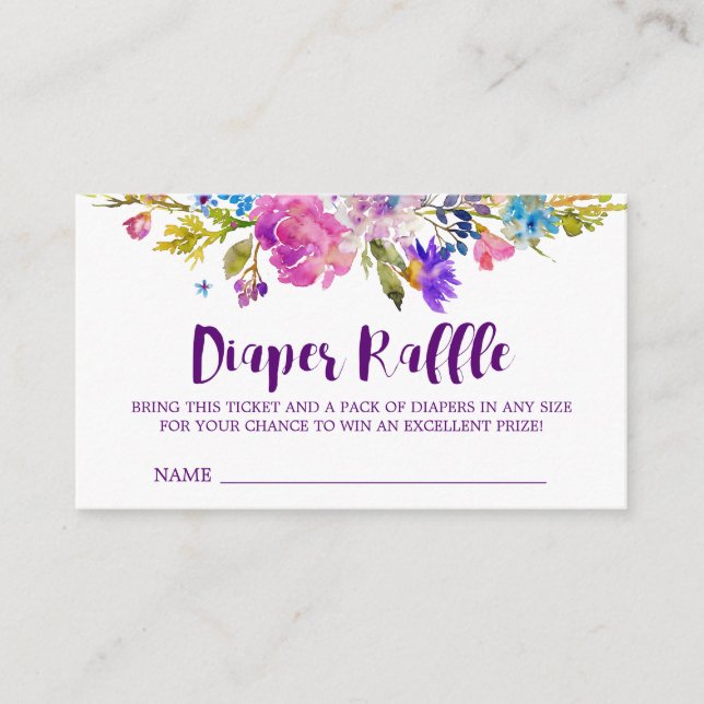 Purple Pink Flower Diaper Raffle Invitation Insert (Front)