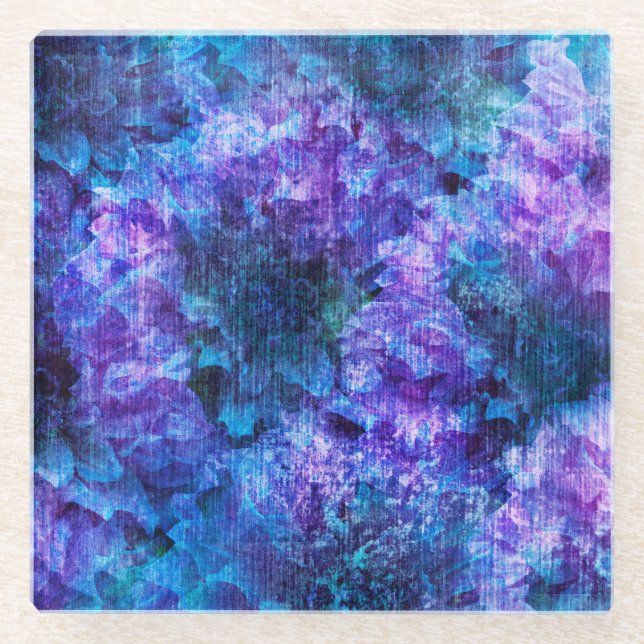 Purple pink flower pattern digital design art glass coaster (Front)