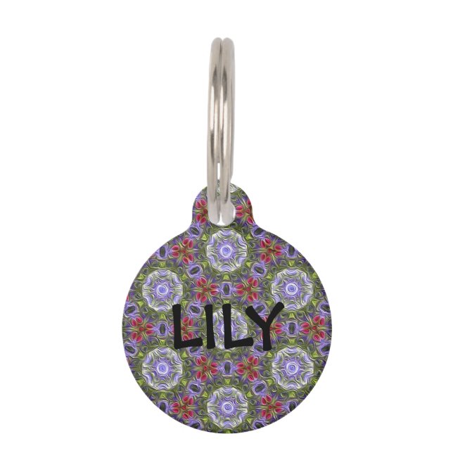 Purple & Pink Flower Pet ID Tag (Front)