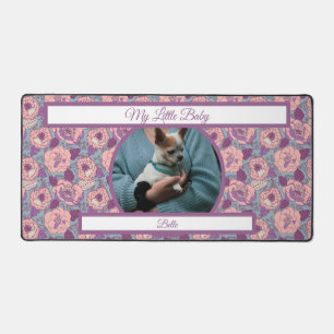 Purple Pink Flowers & banners with name/phrase Desk Mat