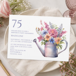 Purple Pink Flowers Country Garden 75th Birthday Invitation