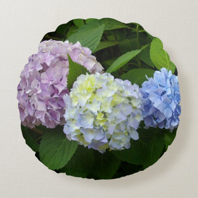 Purple pink flowers elegant Hydrangeas Round Pillow (Front)