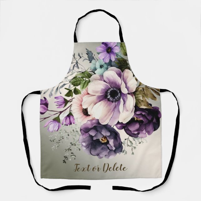 Purple Pink Flowers Golden Elegant Apron (Front)