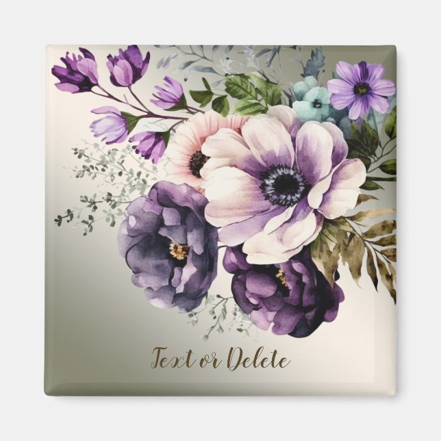 Purple Pink Flowers Golden Elegant Magnet (Front)