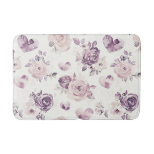 Purple Pink Flowers & Hearts Bath Mat