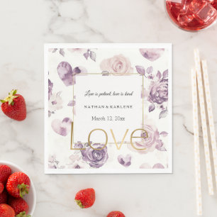 Purple Pink Flowers & Hearts Love Wedding  Napkin