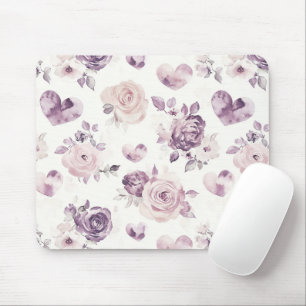 Purple Pink Flowers & Hearts Mouse Pad