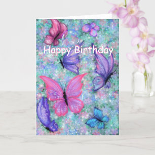 Purple Pink Flying Butterflies Birthday Cards
