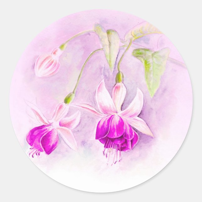 Purple & pink fuchsia flower art sticker (Front)