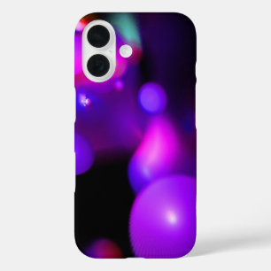 PURPLE PINK FUCHSIA FRACTAL BUBBLES IN BLACK iPhone 16 CASE