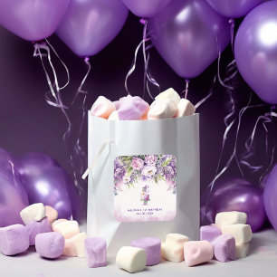 Purple & Pink Garden Flowers 1st Birthday Square Sticker