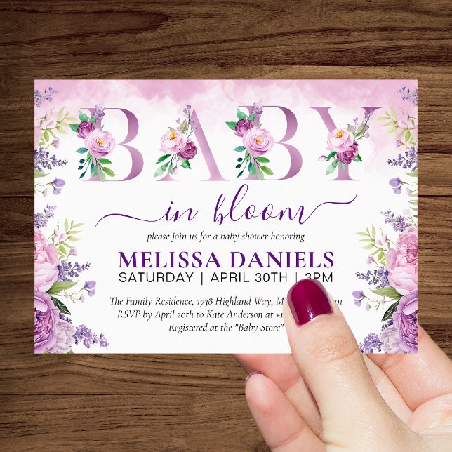 Purple & Pink Garden Flowers Baby In Bloom Invitation (Purple & Pink Garden Flowers Baby In Bloom Invitation)