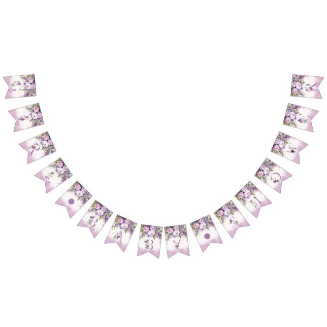 Purple & Pink Garden Flowers Girl Baby Shower Bunting Flags (All)