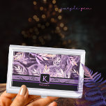 Purple Pink Gemstone Modern Monogram Business Card Holder<br><div class="desc">Have a look at this beautiful Monogram Business Card Holder with delicate purple tones and pink shades of purple gemstones. It was painted by hand by creating marble flowing through a gemstone’s rich background with delicate soft tones from purple to pink shades. There is a purple-pink leaf overlay with a...</div>