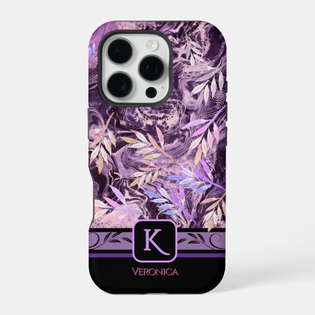 Purple Pink Gemstone Trendy Monogram iPhone Case (Back)