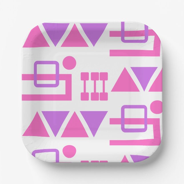 Purple Pink Geo Pattern Paper Plate (Front)