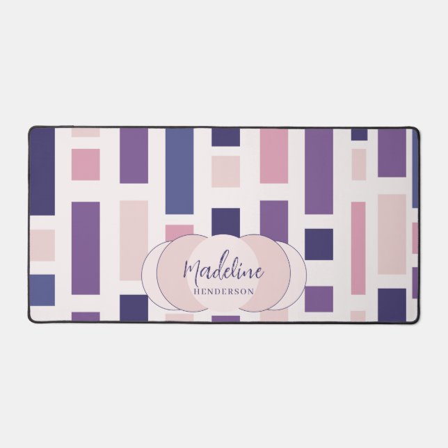 Purple Pink Geometric Pattern Name Desk Mat (Front)