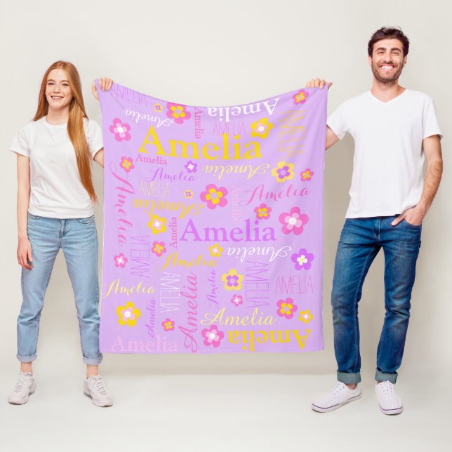 Purple pink girls name Amelia flower blanket (In Situ)