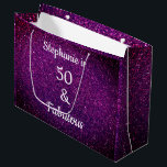 Purple Pink Glitter 50 And Fabulous Birthday Ombre Large Gift Bag<br><div class="desc">Designed with pretty,  girly and beautiful pink purple glittery background and personalized text templates for name and date,  which you can edit,  this is perfect for the 50th birthday celebrations!</div>