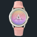 Purple Pink Glitter and Sparkle Monogram Luxury Watch<br><div class="desc">Purple and Pink Pastel Faux Glitter and Sparkle Elegant Monogram Watch. This Watch can be customized to include your initial and first name. The Glitter Watch makes a great Bridal Shower,  Birthday Party or Bachelorette Party gift for that special person who loves pink.</div>