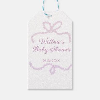 purple pink glitter bow baby shower name date eleg gift tags