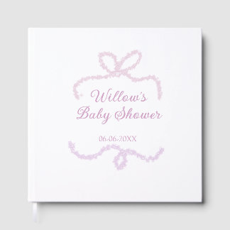 purple pink glitter bow baby shower name date eleg guest book