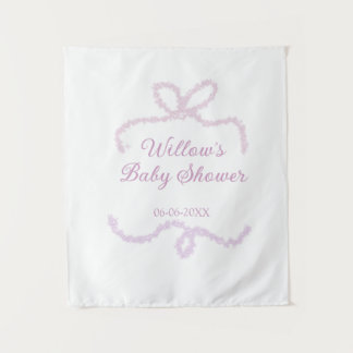 purple pink glitter bow baby shower name date eleg tapestry